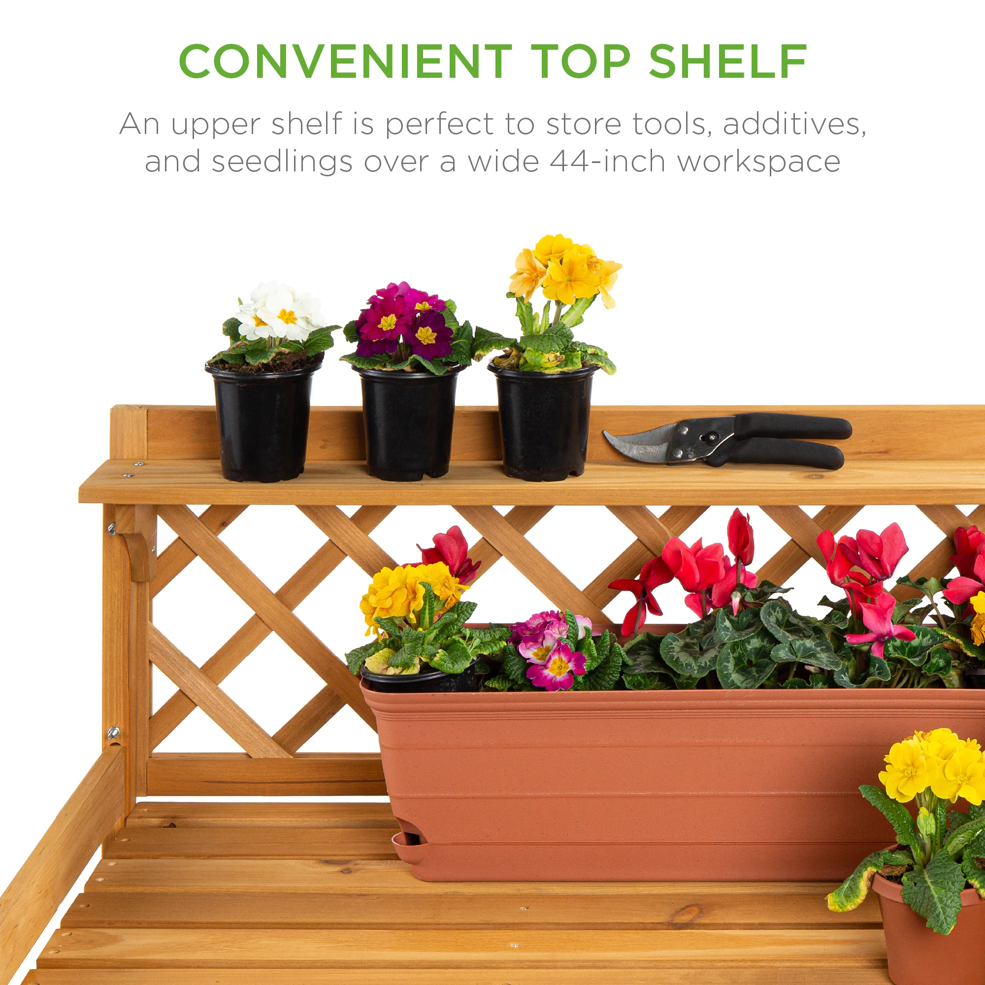 Best Choice Products Outdoor Wooden Garden Potting Bench, Workstation Table w/ Cabinet Drawer, Open Shelf - Natural