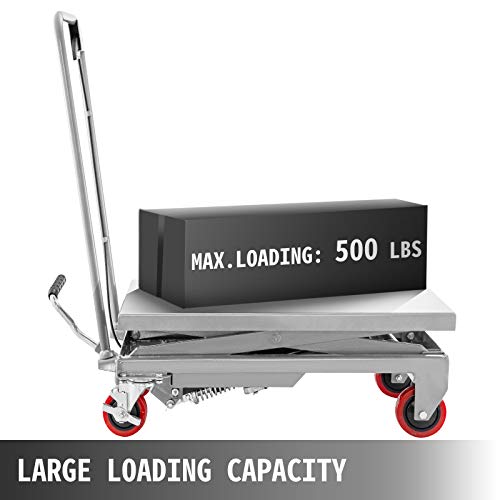 BestEquip Hydraulic Scissor 500LBS Capacity, Cart Lift Table Cart 28.5-Inch Lifting Height, Manual Scissor Lift Table w/ 4 Wheels and Foot Pump, Elevating Hydraulic Cart for Material Handling, in Red