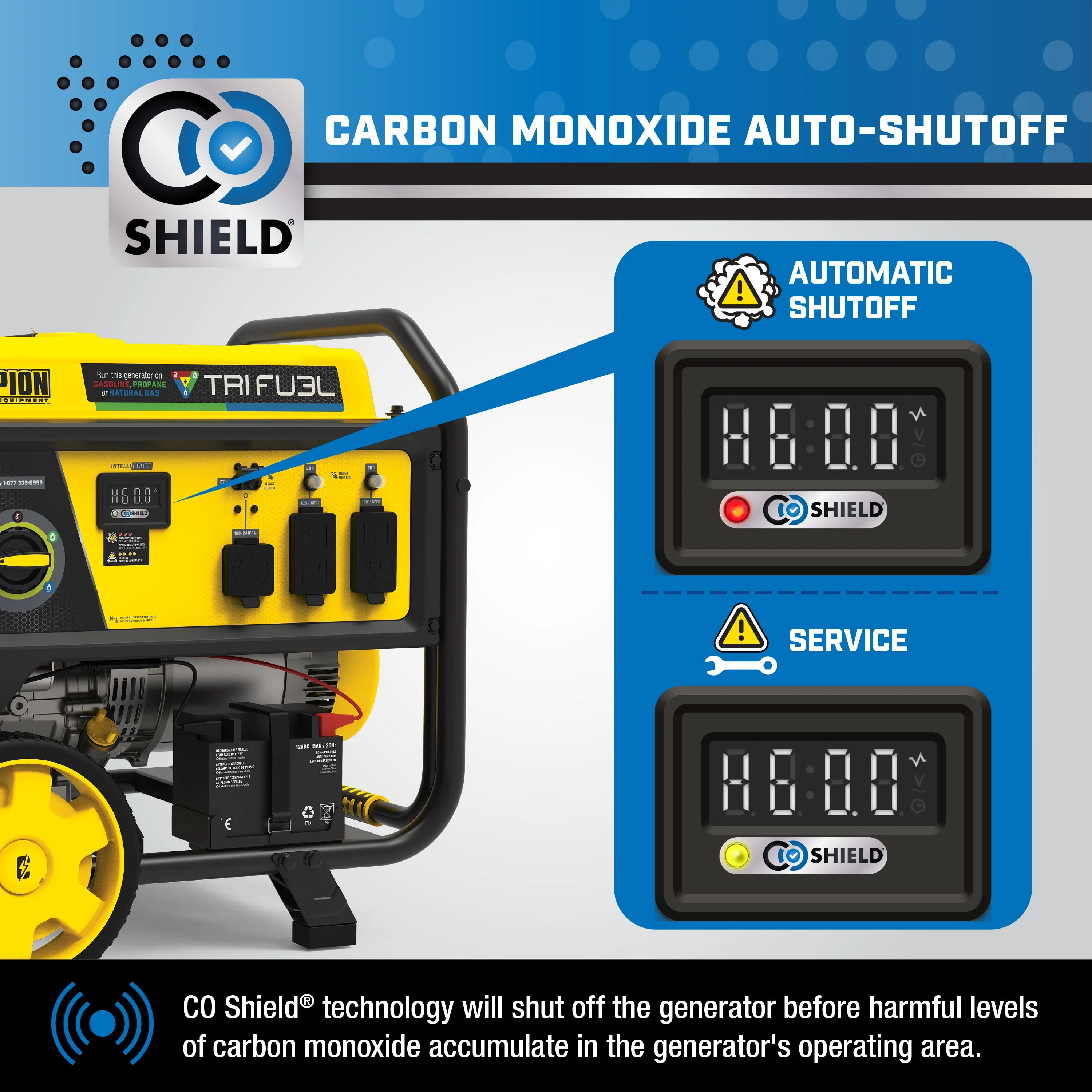 Champion Power Equipment 6500-Watt Tri-Fuel Portable Generator with CO Shield® and Electric Start