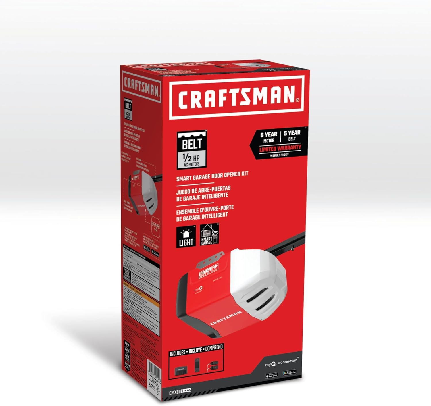 CRAFTSMAN 1/2-HP Smart Belt Drive Garage Door Opener Wi-fi Compatibility