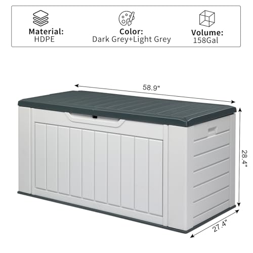 VINGLI Outdoor Storage Shed, Resin Storage Cabinet with Lockable Design, Weatherproof Tool Shed with HDPE Material, Resin Deck Box for Garden Tools, Pool Equipment, Garbage Cans, White (59 Cu.ft)