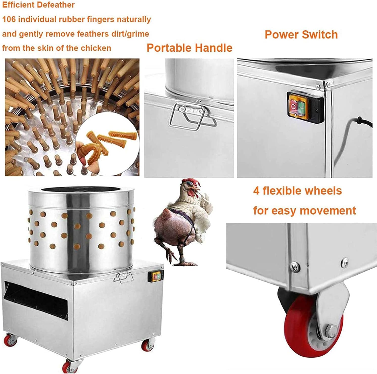 Adasea Chicken Plucker, 1500W 275R/min Chicken Plucker Machine, 20 Inch Chicken Poultry Plucker Machine, Stainless Steel Feather Plucking Machine for Poultry, Chicken, Turkey, Quail, Duck, Bird