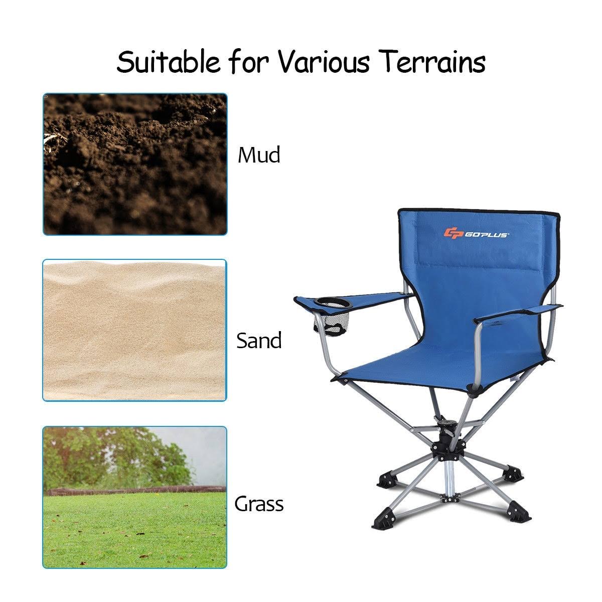 Goplus Collapsible Portable Swivel Camping Chair 360degreesFree - Blue