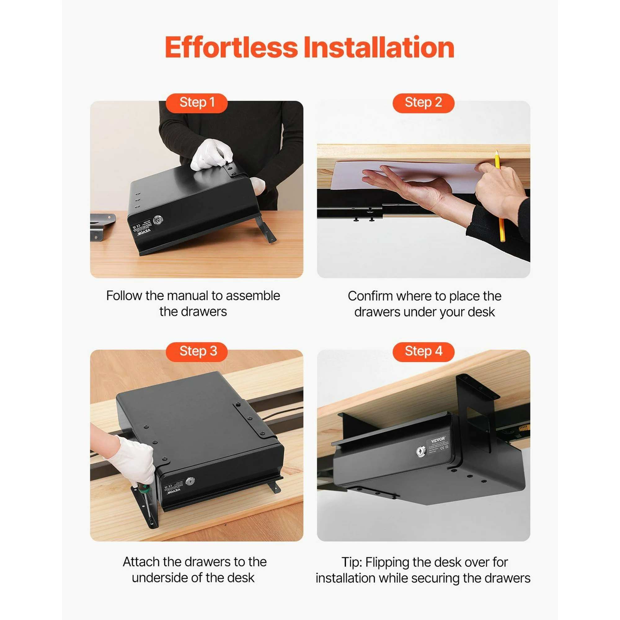 13 in Under Desk Lockable Storage Drawer, Retractable Organizer Tray for Workspace