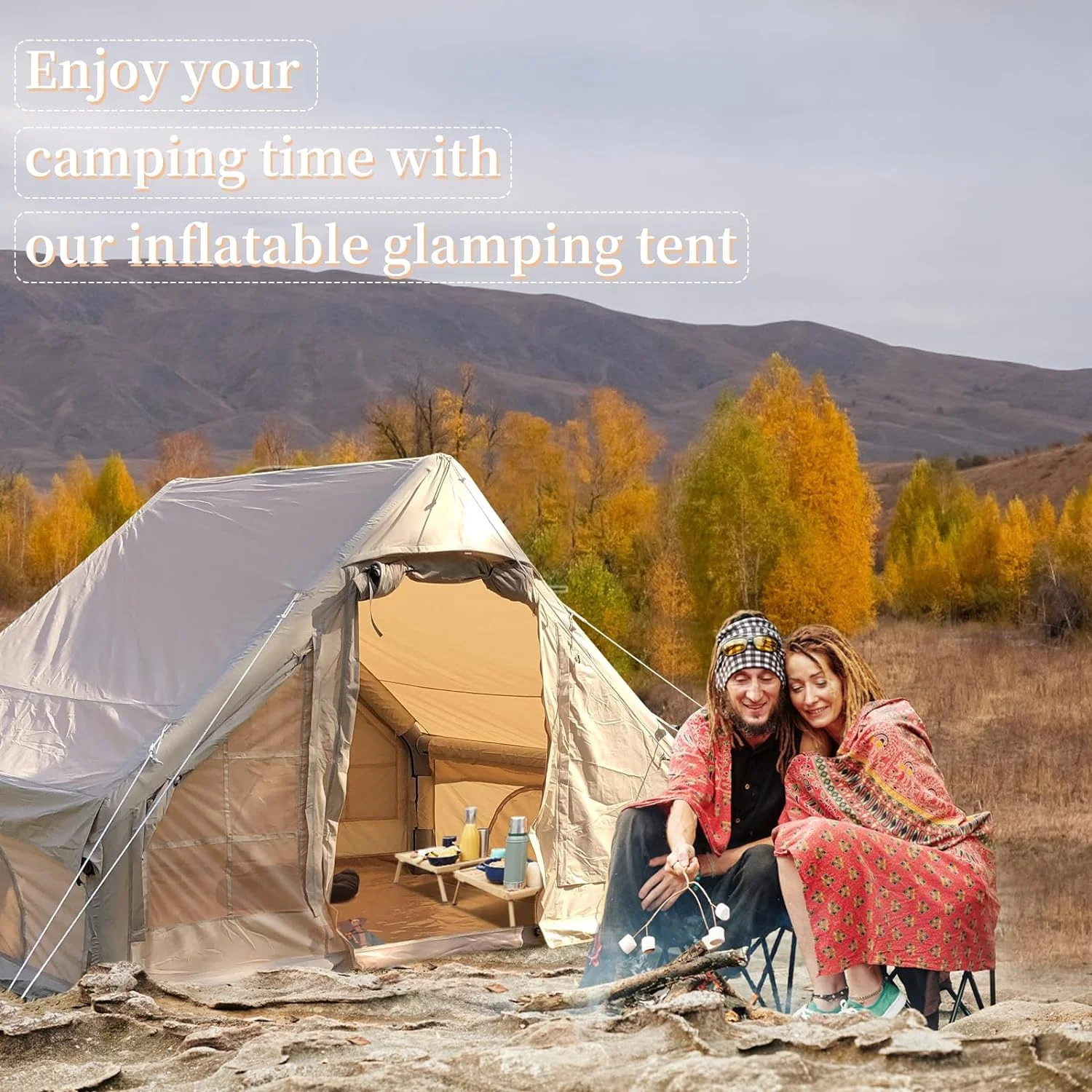 Large Glamping Tent for Camping Adult, Easy Setup Inflatable Night Club with Pump, Oxford Air Tent for Girls, 4-6 Persons, Waterproof