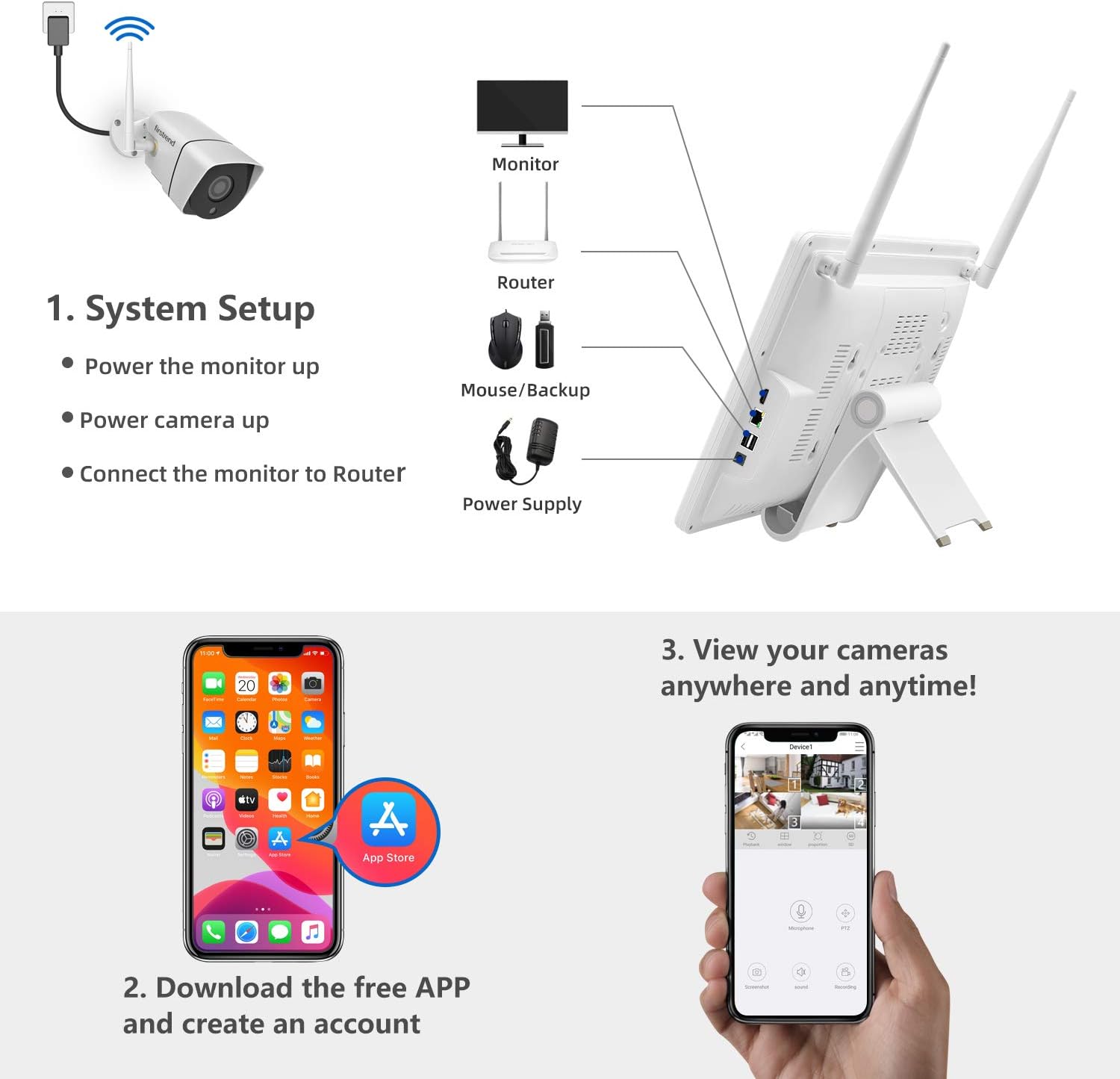 1080P Wireless Security Camera System, Firstrend 8CH Wireless NVR System with 4pcs 1080P Security IP Camera and 2TB Hard Drive Pre-Installed, 65ft Night Vision and Easy Remote Monitoring