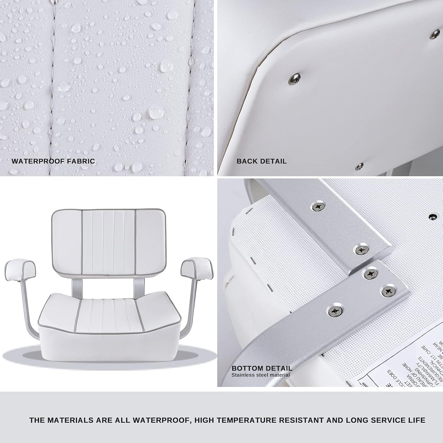 Captains Boat Seat With Arm Rest，Grey Piping