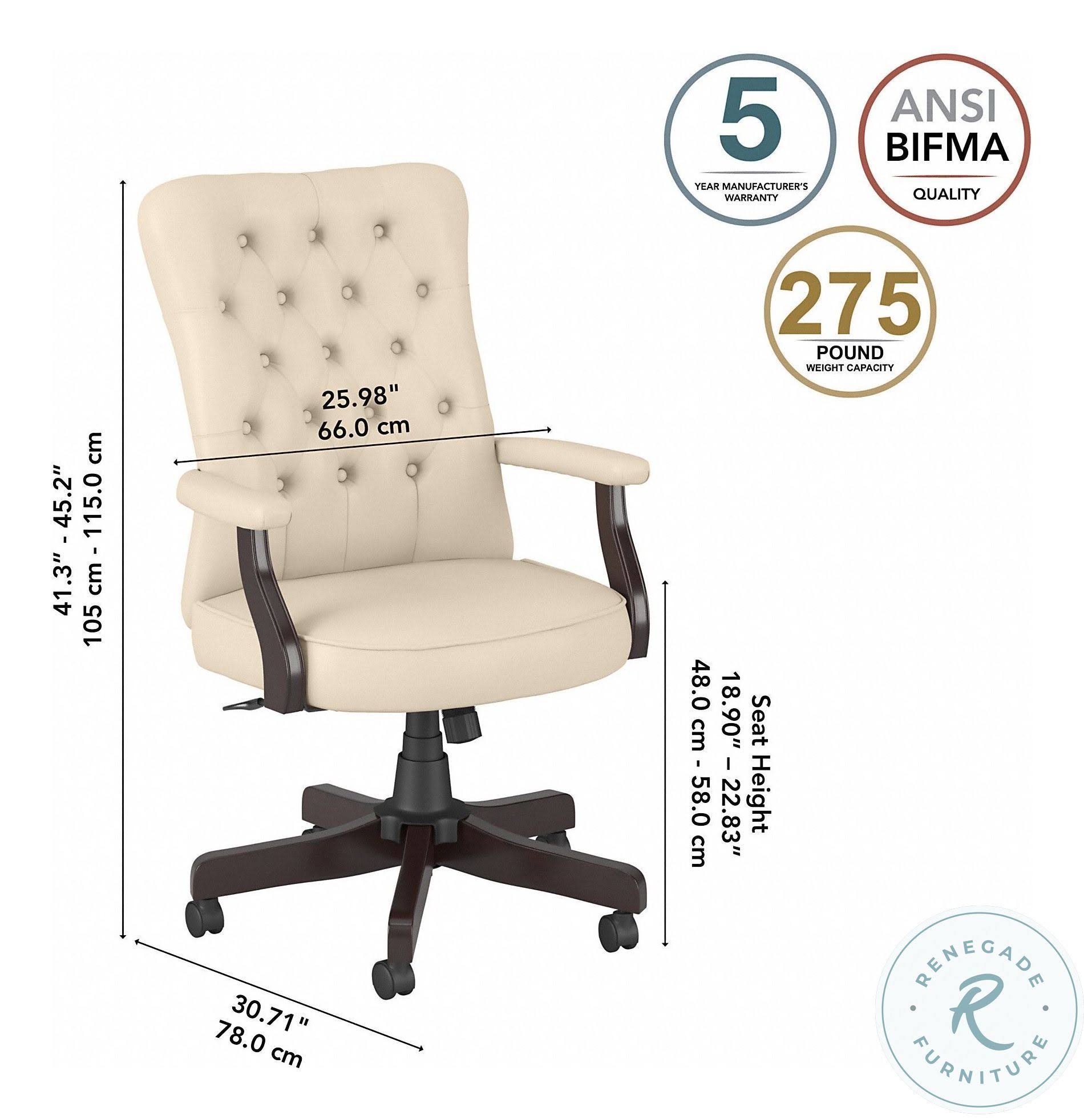 Bush Business Furniture Arden Lane High Back Tufted Office Chair with Arms - Antique White Leather