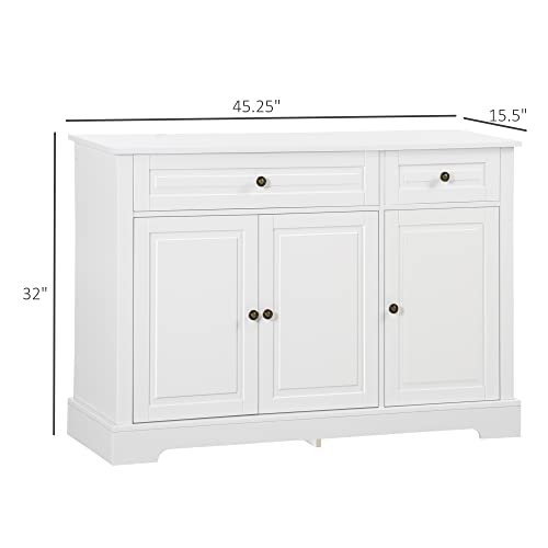 , Sideboard, Cabinet, Modern Kitchen Cabinet with 2 Drawers and Adjustable Shelves, Coffee Bar Cabinet, White Servers, Sideboards & Buffets