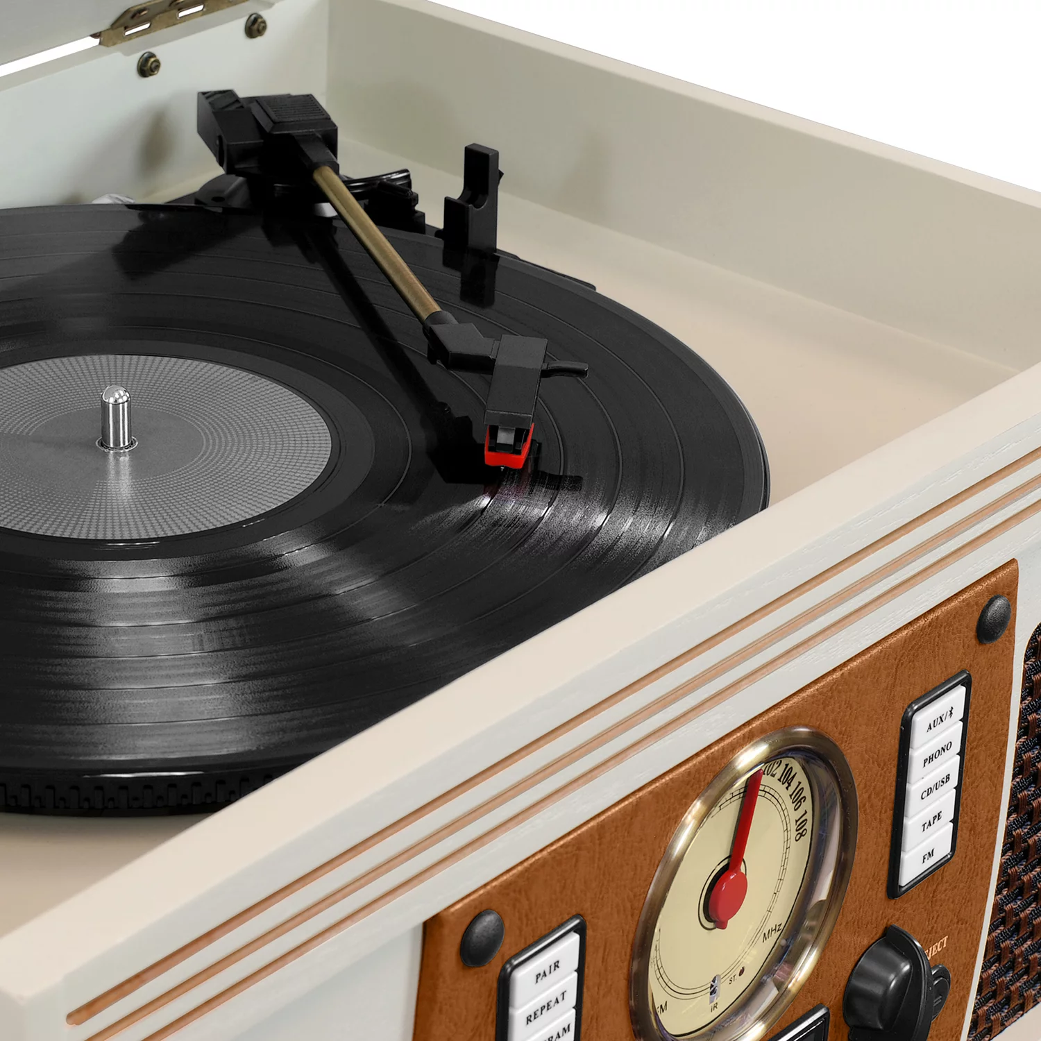 Victrola Wood 8-in-1 Nostalgic Bluetooth Record Player with USB Encoding and 3-speed Turntable - White