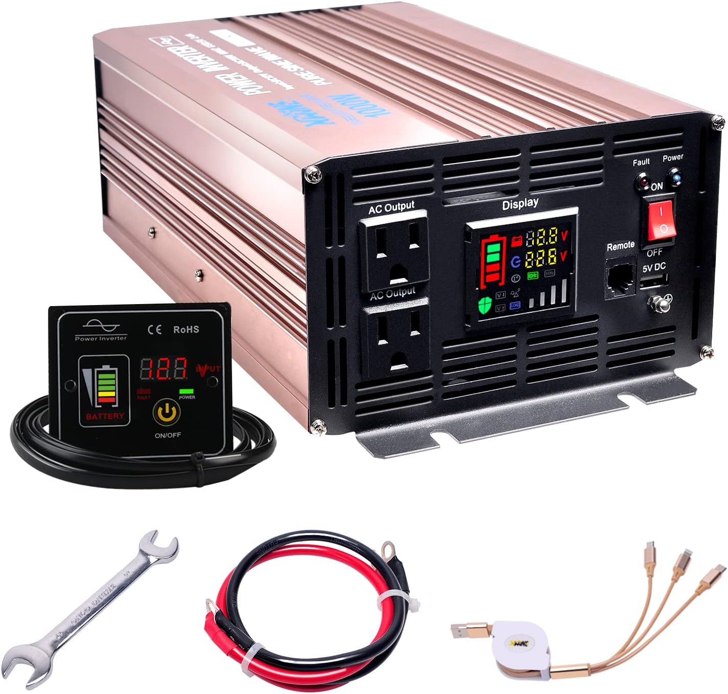 XWJNE 500 Watts Power Inverter 12V to 110V Pure Sine Wave Car Plug Inverter Adapter Power DC to AC Converter with LED Display and 4.2A USB Charging Ports & 2 AC Outlets Car Charger Pack of 2