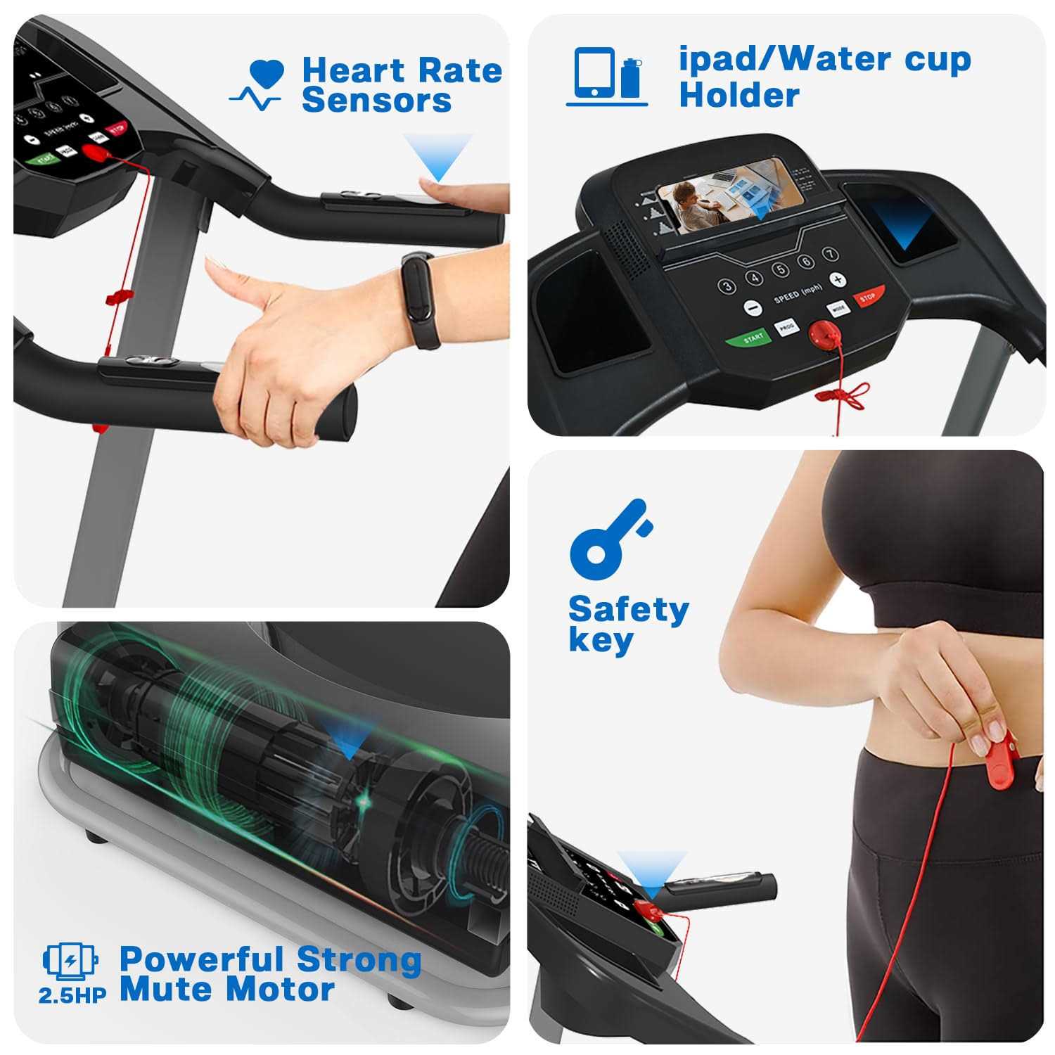 Home Foldable Treadmill with Incline, Folding Treadmill for Home Workout, Electric Walking Treadmill Machine 15 Preset or Adjustable Programs 250 LB - Sports Supplies Online Store