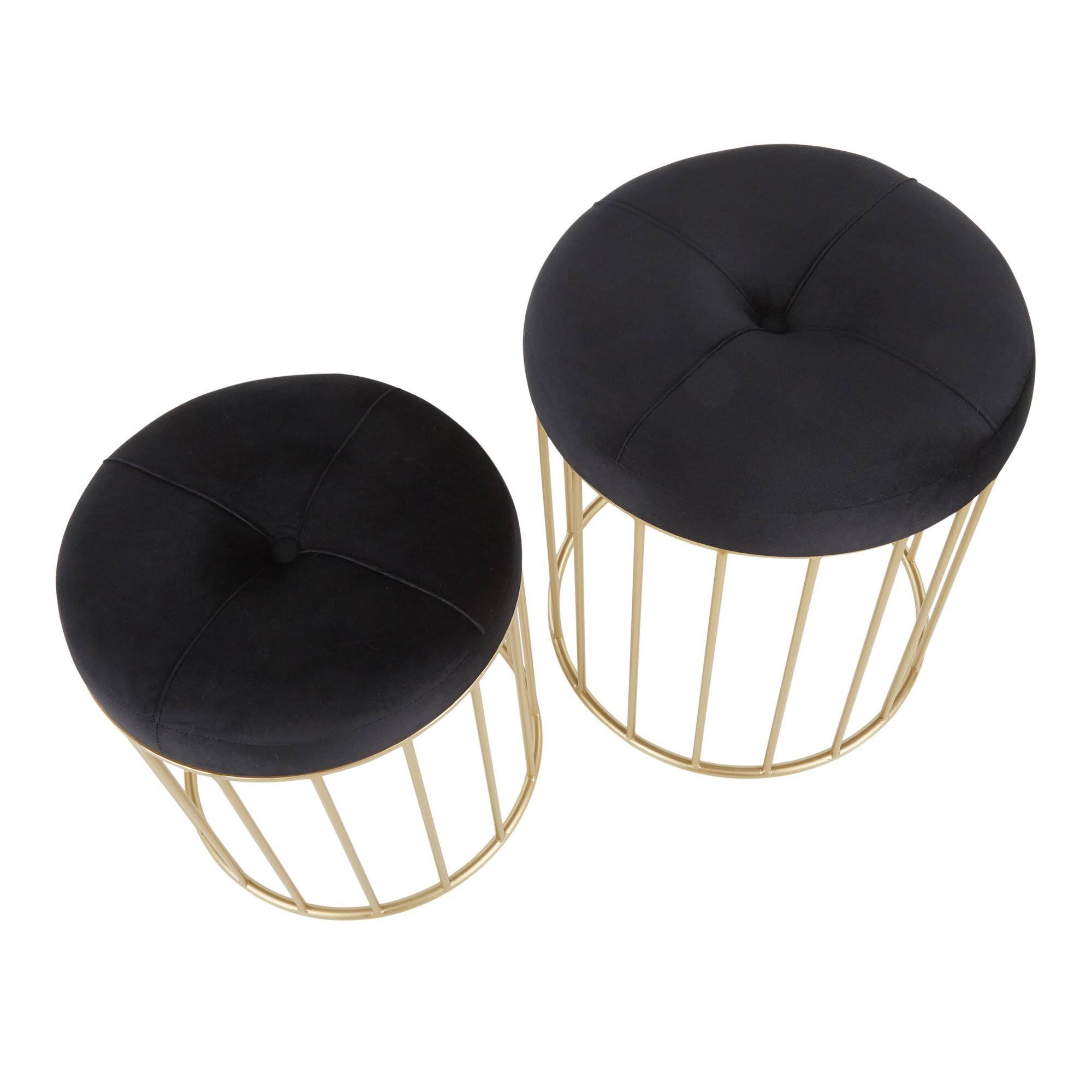 LumiSource Canary Nesting Ottoman Set - Gold Metal, Pink Velvet
