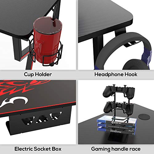 EE EUREKA ERGONOMIC gaming desk office desk Computer Desk home table 47 Inch desk with Mouse Pad Headset Hook Cup Holder Controller Stand, Black