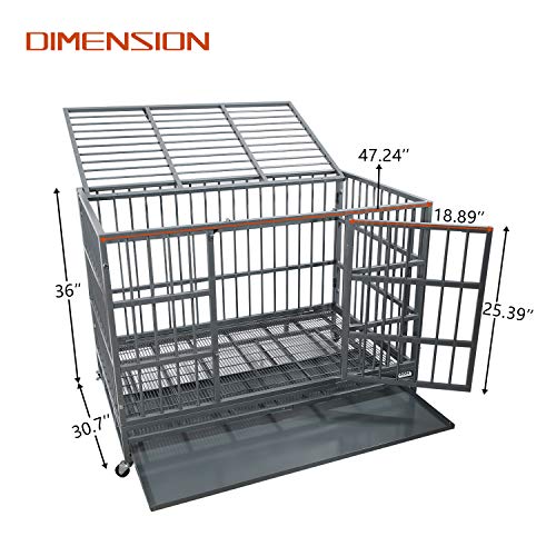 Otaid 48 Inch Heavy Duty Dog Crate Cage Kennel with Wheels, High Anxiety Indestructible Dog Crate, Sturdy Locks Design, Double Door and Removable Tray, Extra Large XL XXL Dog