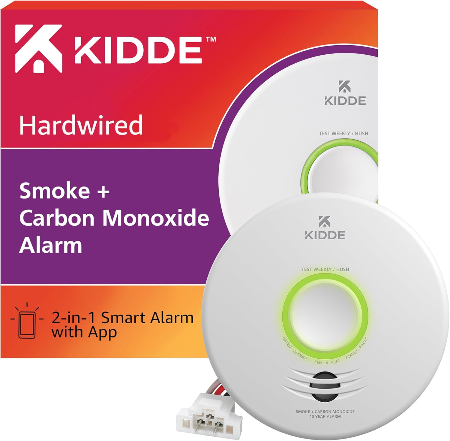 Kidde Smart Smoke & Carbon Monoxide Detector WiFi Alexa Compatible Hardwired w/Battery Backup Voice App Alerts 2 Pack + 1 Detector