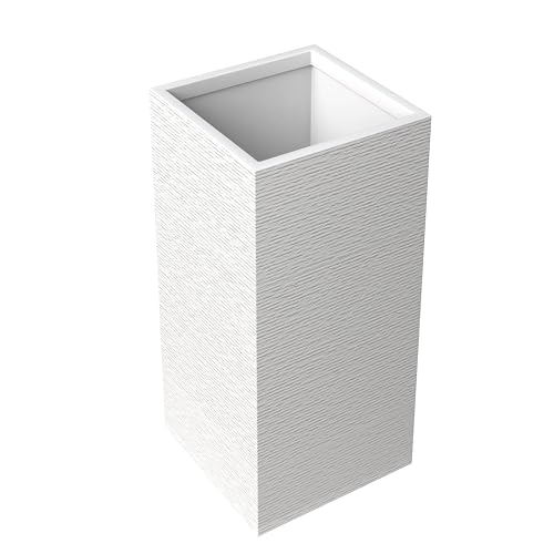 LeisureMod Basalt Fiberstone and MGO Clay Planter, Mid-Century Modern Tall Square Planter Pot for Indoor and Outdoor (Black, 31 Inch)