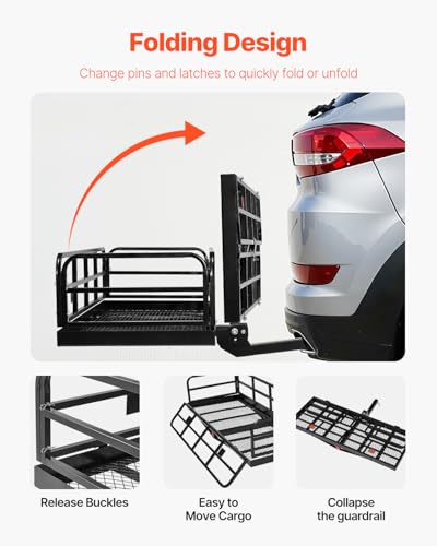 VEVOR 70" x 30" x 6", Hitch Cargo Carrier, 500 lbs Capacity with Nighttime Reflective Reminder, Folding Hitch Mount Cargo Carrier Basket with Hitch Lock for 2" Receiver, Fit for SUVs