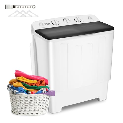 Portable Twin Tub 32lbs Washing Machine with Drying Rack&10 Hangers, 20lbs Washer Mini Compact Laundry Machine and 12lbs Spinner, Semi-automatic Washer Combo for Dorms, Apartment (32lbs)