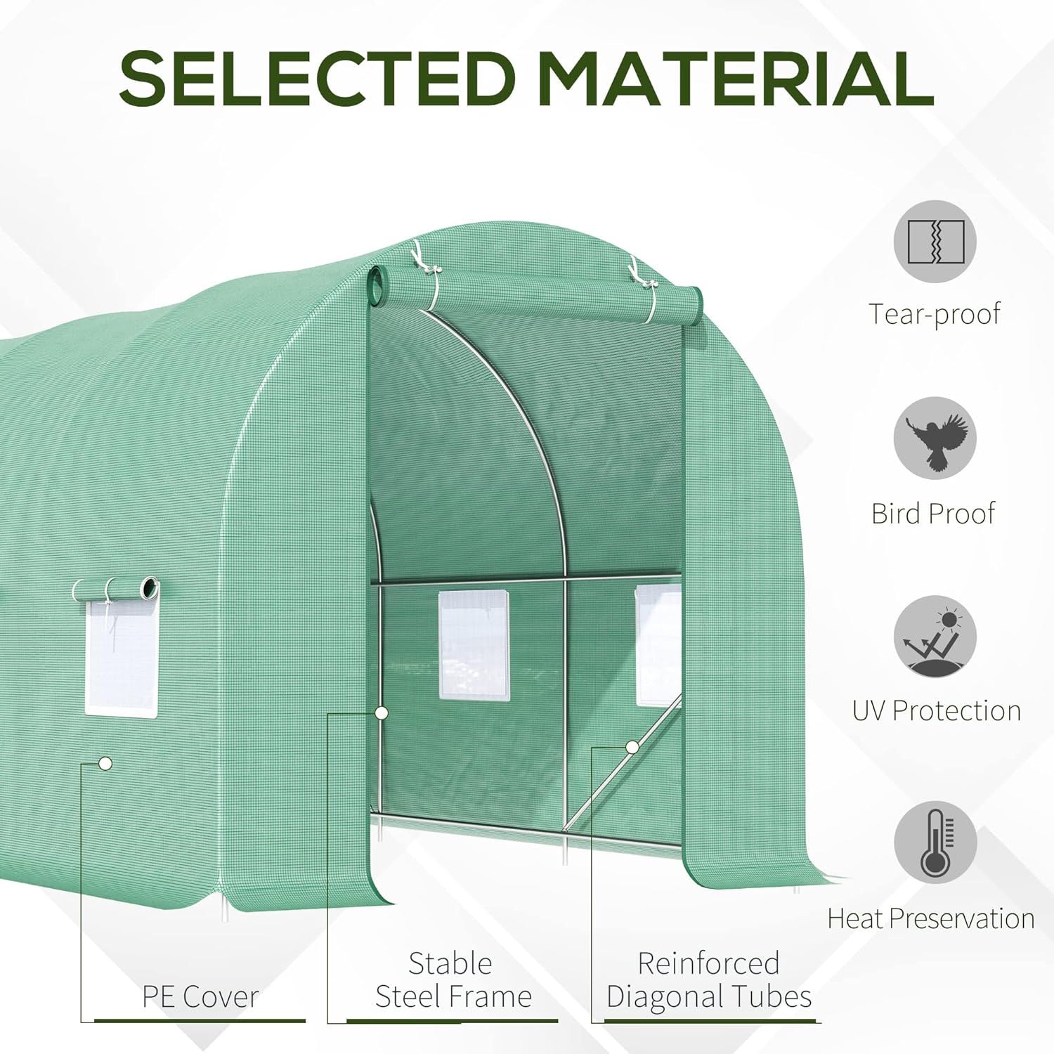 Outsunny 15' x 6' x 7' Outdoor Walk-in Tunnel Greenhouse with Roll-up Windows, Zippered Windows, & Weather Cover