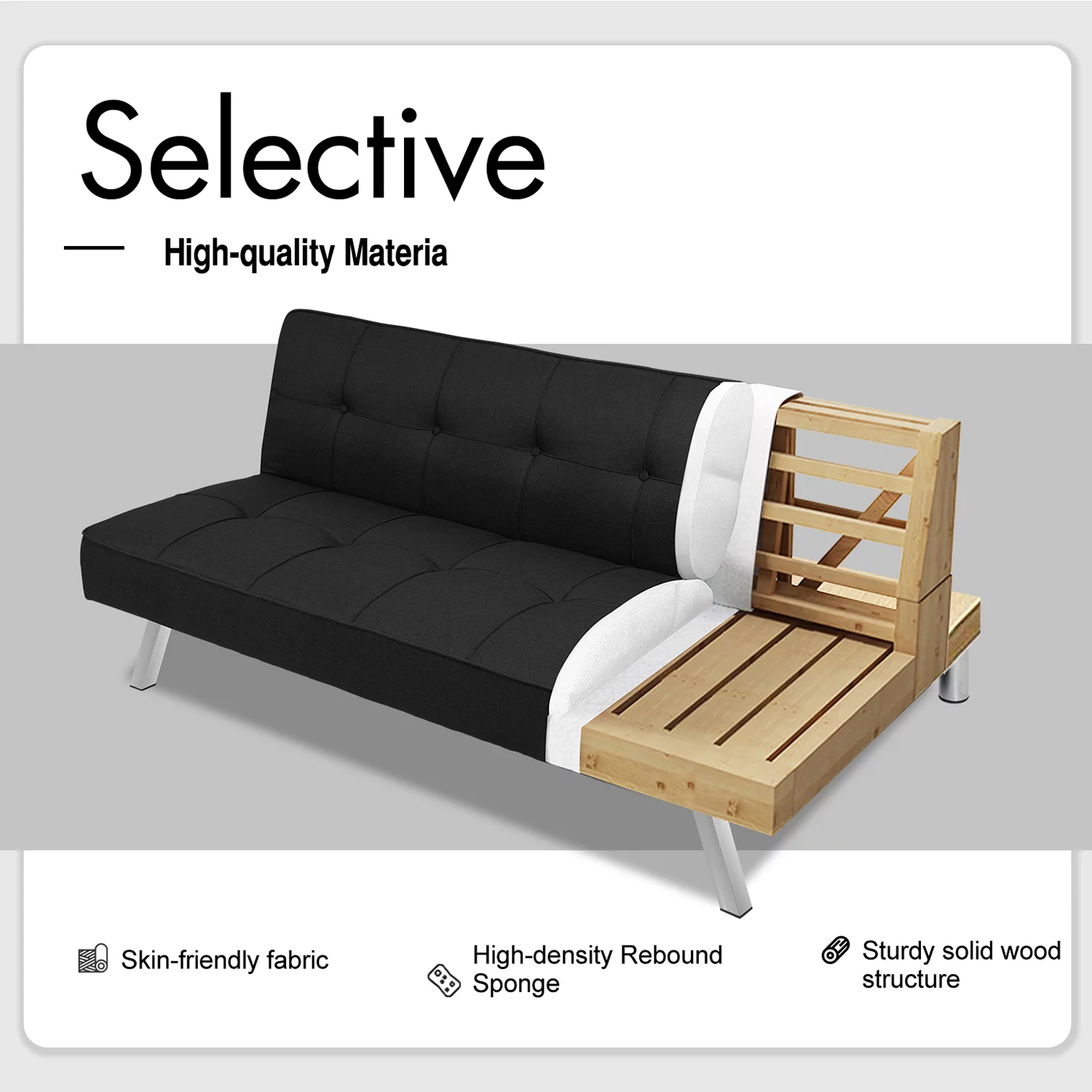 Vineego Modern Convertible Fabric Futon Sofa Bed, Black