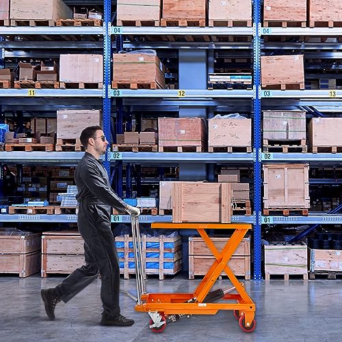 VEVOR Electric Lift Table, 330 lbs Capacity Single Scissor Lift Table, 8-28 in Height Adjustable Lifting Platform, Coffee Table Lift with 4 Wheels, for Material Handling and Transportation, Black