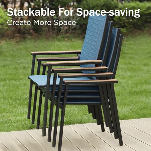 PHI VILLA Outdoor Stackable Dining Chairs Set of 6（Beige,Lightweight Aluminum Frame with Textilene Fabric & Wider Armrest,Easy to Store,Outdoor Chairs for Garden,Lawn