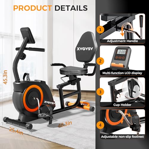 Recumbent Exercise Bike, Recumbent Stationary Bike for Home, Recumbent Bike with 400LB Weight Capacity Whisper-Quiet 16 Levels Magnetic Resistance Heart Rate Handle and Multi-Function LCD Comfortable Seat