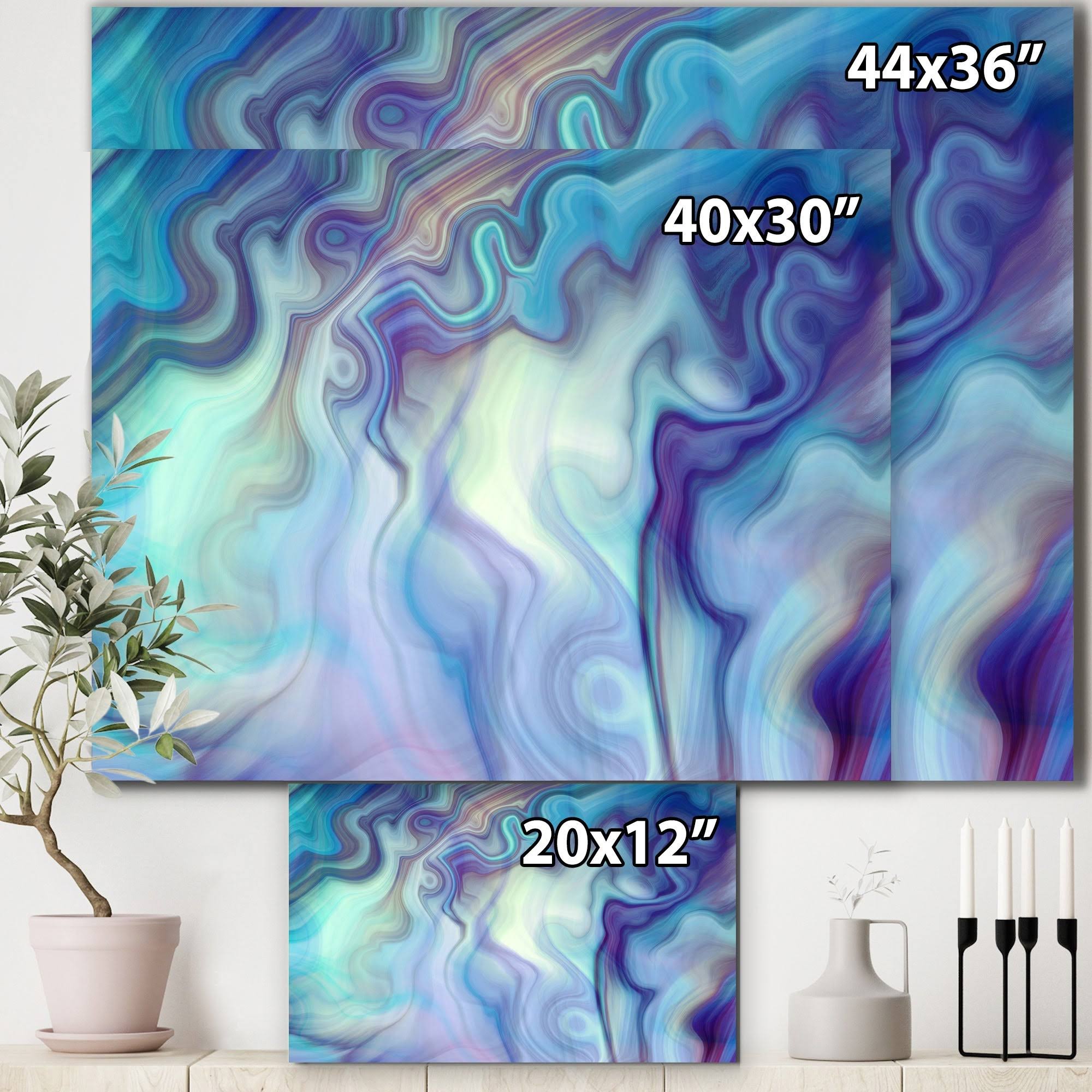 Designart &Marbled Colours in Shades of Turquoise and Purple& Modern u0026 Contemporary Canvas Art - Blue - 32 in. Wide x 24 in.