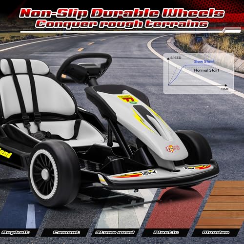 24V Electric Go Kart for Kids, 400W Drift Cart with EVA Tires, High/Low Speed, Max Speed 8.1 MPH, Music, Wireless, Electric Crazy Go-Kart Outdoor Ride on Toy for Kids Ages 6+, Red