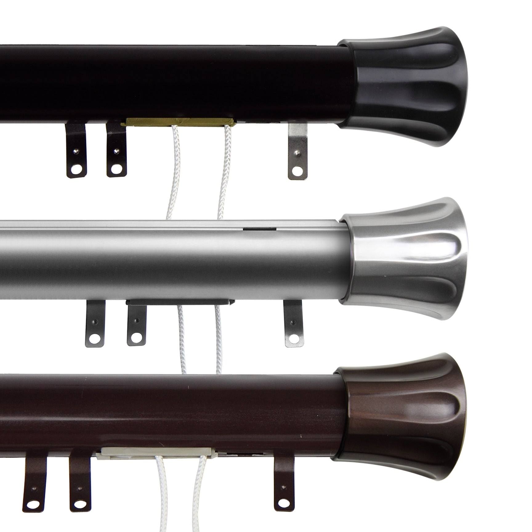 InStyleDesign Flare Decorative Traverse Rod with Center Open Sliders - 66 to 120-Inch - Silver Finish - Satin Nickel