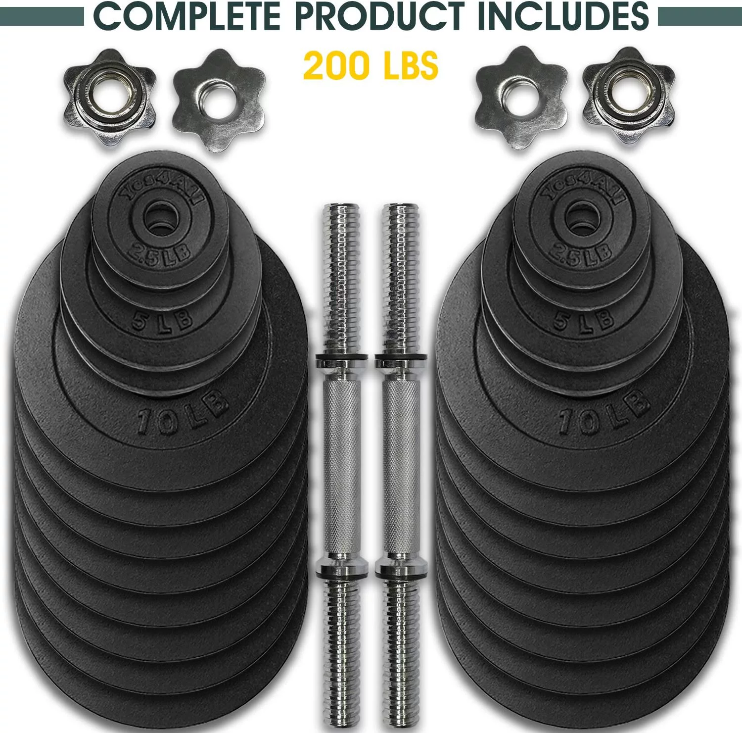 Yes4All 200 lbs Adjustable Dumbbell Weight Set, Cast Iron Dumbbell, Pair