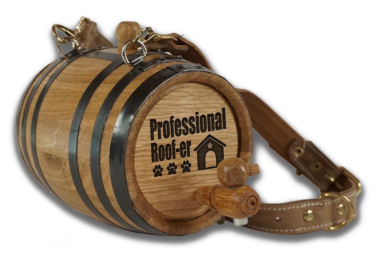 Thousand Oaks Barrel | St. Bernard Dog Collar Rescue Barrel, with Engraved Design 'Favourite Drink is a Growler' (1/2 Liter Size Oak Mini Keg with Black Hoops for Pet) Pack of 2