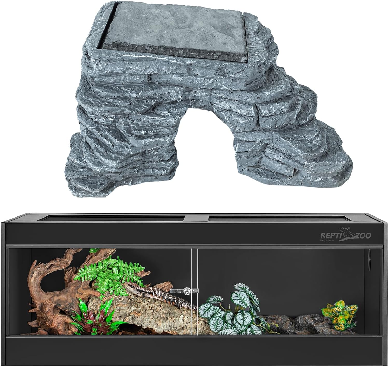 REPTI ZOO 68 Gallon PVC Reptile Terrarium 48x18x18” and Bearded Dragon Basking Platform