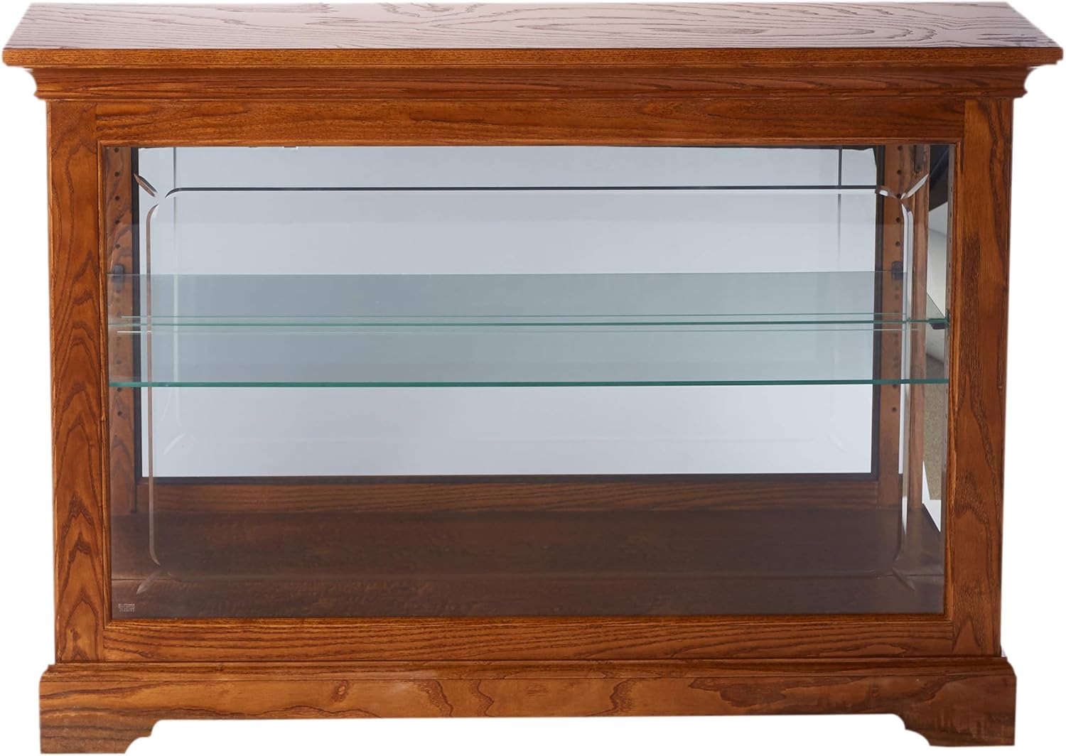 Howard Miller Burrows Console Curio Cabinet 680-535 – Golden Oak Finish, Home Decor, One Glass Shelf, Two Level Display Case, No Reach Incandescent Light