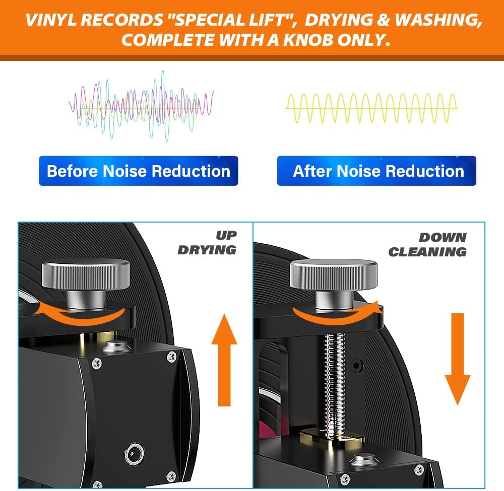 WEWU ROUNDS LP Vinyl Record Ultrasonic Cleaner with Records Bracket 1-5 Records Per Batch Raising Descending Auto-Drying