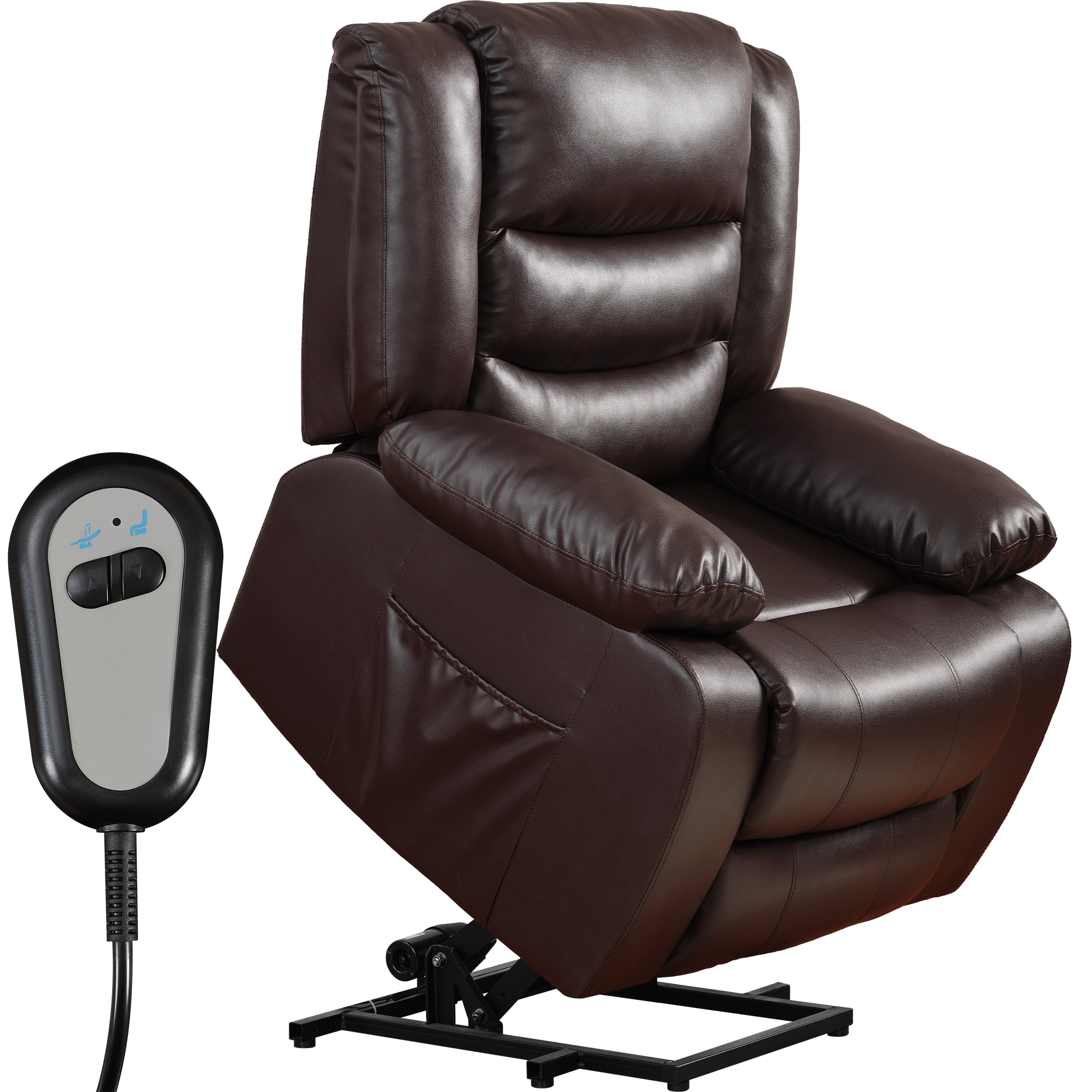 TrumanPick Power Lift Recliner Chair with 2 Side Pockets for Elderly, Faux Leather, Brown