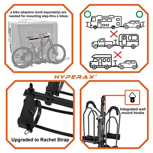 HYPERAX Volt RV 4X - Hitch Mounted 4 Bike Rack Carrier for RV, Camper, Trailer,Motorhome, Toad with 2" Class 3 or Higher Hitch Fits Up to 2x75lb E Bike +2X50lb Bikes with Up to 5" Fat Tire