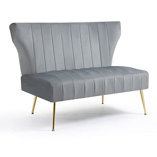 50’’ Velvet Modern Armless Loveseat Sofa, Upholstered Small Wingback Couch Sofa with Golden Metal Legs, 2 Seater Tufted Couch for Bedroom, Apartment Small Space(Black)