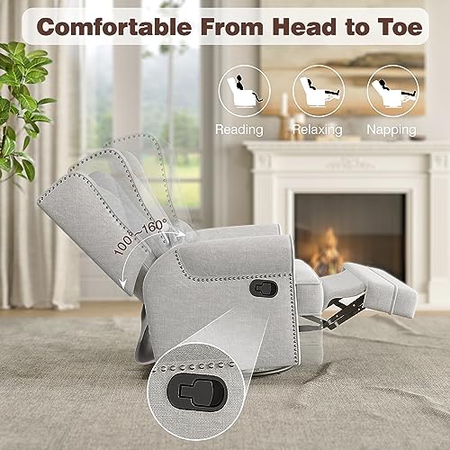 Swivel Nursery Glider Recliner, Comfy Upholstered Glider Chair with Lumbar Pillow and Footrest, Swivel Rocking Chair for Living Room, Beige