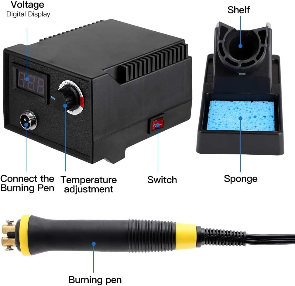 Professional Pyrography Tool Kit 60W Upgraded Wood Burning Kits with 20pcs Pyrography Wire Tips Digital Adjustable Pyrography Machine for Wood and Gourd（Duble Pen）
