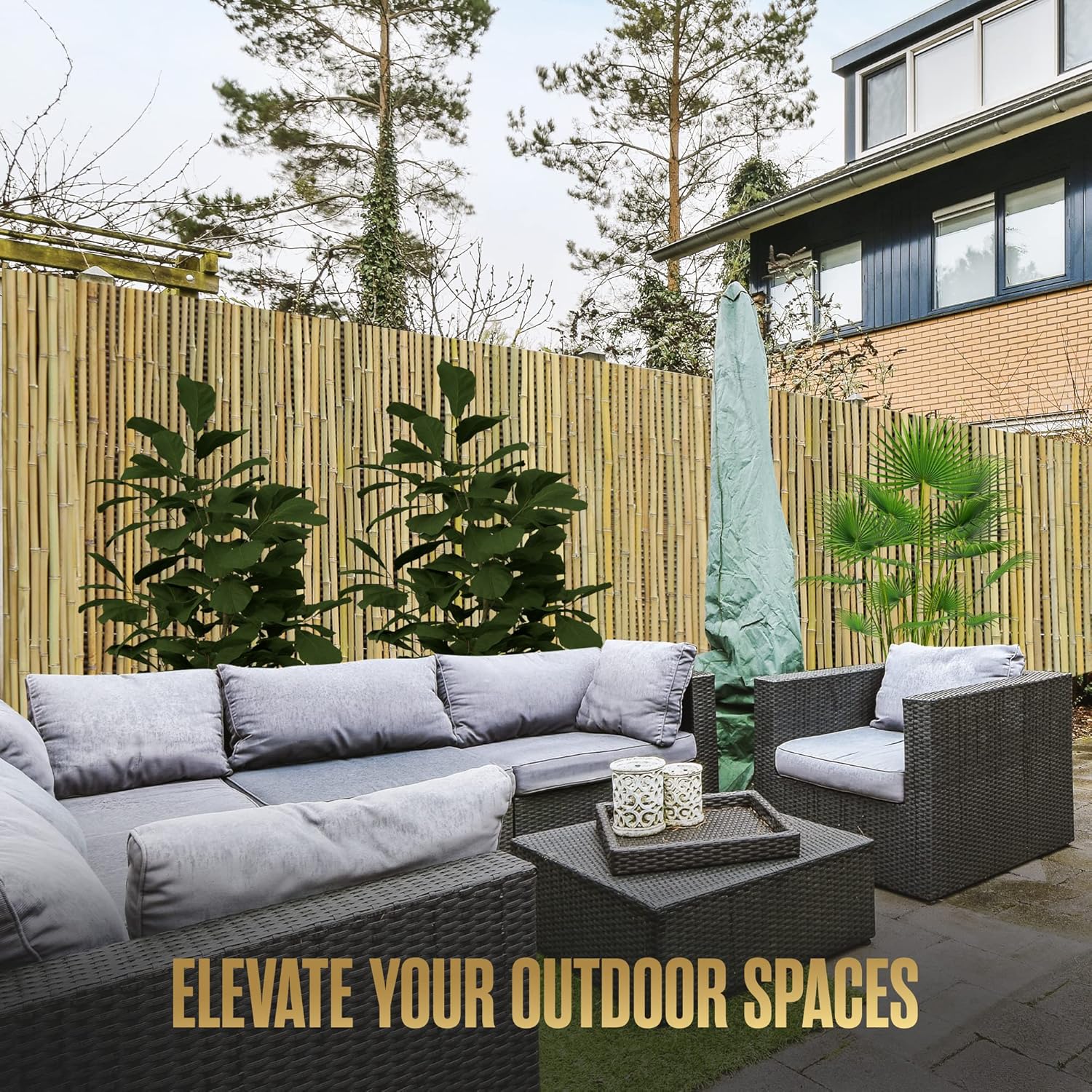 Bamboo Fence 6 Feet High, Outdoor Privacy Screen, Rolled Natural Fencing, 8ft x 6ft, 8 Foot Long Roll, Backyard Wall Covering, Private Screening Cover Panel for Patio, Balcony, Railing | Houseables