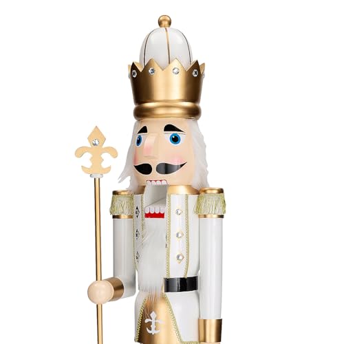 Fun Express 3 Ft. Large Classic Green Wooden Holiday Nutcracker with Scepter, Festive Christmas Decoration