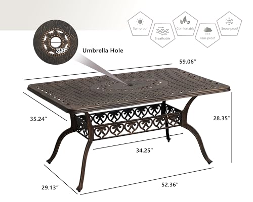 LEISU 7 Piece Cast Aluminum Patio Dining Set, Outdoor Dining Furniture Set with 6 Patio Chairs and Table for Backyard Garden Deck Poolside(6 Swivel Patio Chairs with Khaki Cushions)
