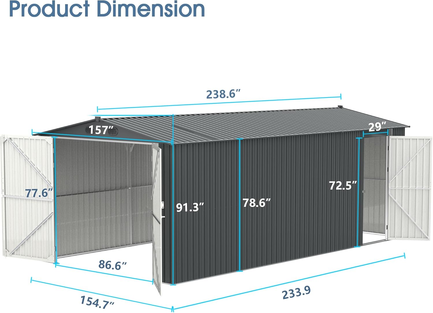 Chery Industrial Heavy-Duty Metal Garage Shed 20'x13'