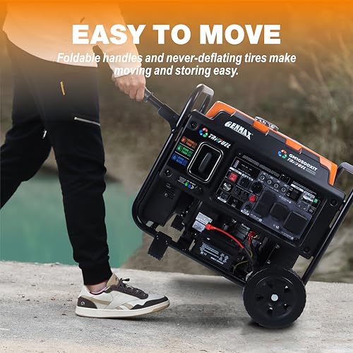 GENMAX 15000W Tri-Fuel Portable Generator - 2025 Model with ATS, CO Sensor, Digital Display & 50A Output Perfect for Home Backup, Construction Sites & Emergency Power (GM15000ET)