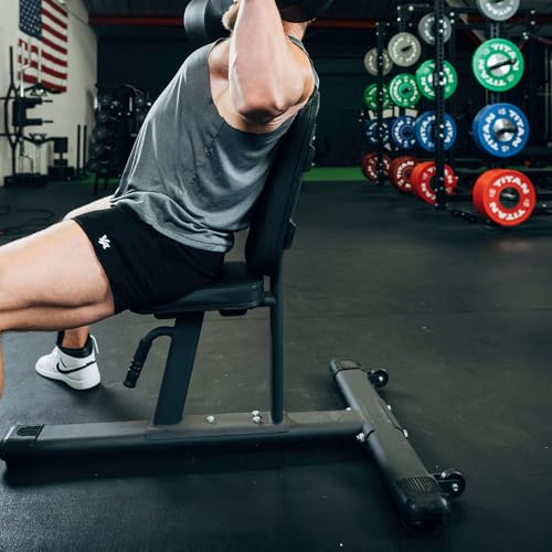 Titan Fitness Seated Stationary Bench, Rated 330 LB, Ergonomic Angled Back, Comfortable HeftyGrip Padding, Front Handle, Rear Wheels for Easy Transport, Utility Upright Weight Bench