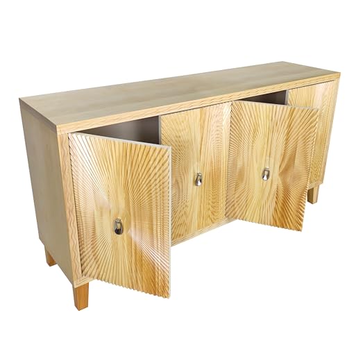 Wood Sideboard Buffet Cabinet Farmhouse Double Door Sideboard Buffet Cabinet 60 Inch Wood Kitchen Storage Cabinet for Living Room Kitchen Entryway Natural