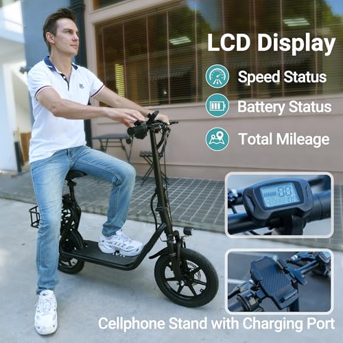 NAVIC Electric Scooter Adults,27Mile Range,Top Speed 22Mph,750W Peak Motor,14'' Pneumatic Tires,Electric Scooter for Adults,Foldable e Scooter with Back Basket