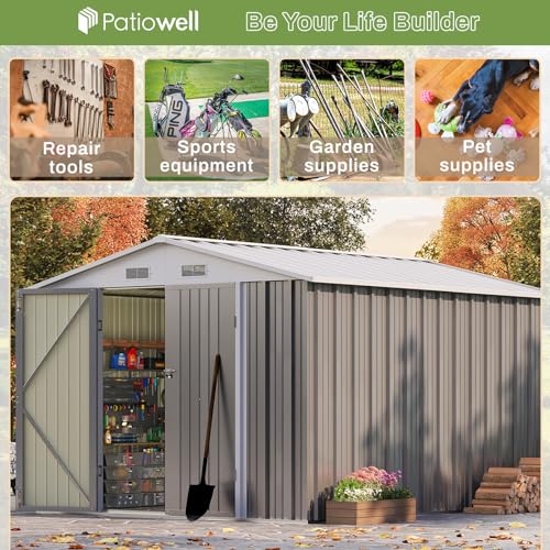 Patiowell 3 x 3 FT Outdoor Storage Shed,Small Garden Tool Storage Shed with Sloping Roof and Single Lockable Door, Outdoor Shed for Backyard Garden Patio Lawn, Grey